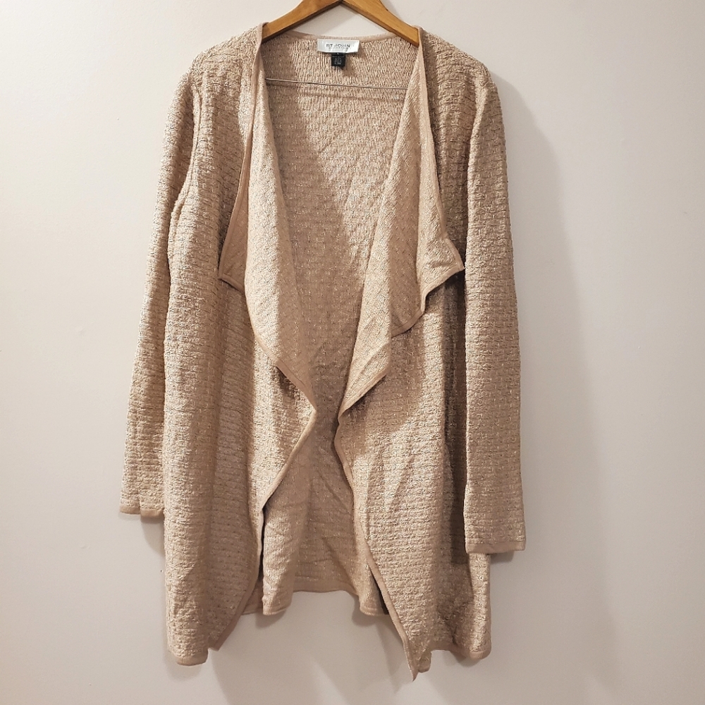 St John - Textured Knit Longline Open Front Cardigan / Topper - Size L